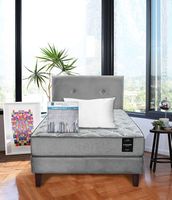 Combo Cama Cannon 1,5 Plaza Textil + Respaldo Tela Gris