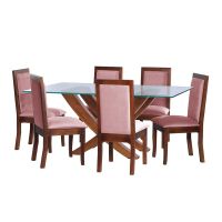 Juego De Comedor Alicante 6 Sillas Girona Tela Velvet Palo Rosa