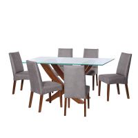 Juego De Comedor Alicante 6 Sillas Cadiz Cuero Kentucky Gris