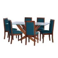 Juego De Comedor Alicante 6 Sillas Girona Tela Velvet Azul Petroleo