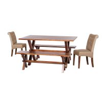 Juego De Comedor Sevilla 2 Sillas Oviedo + 2 Bancas Tela Velvet Beige