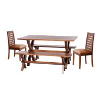 Juego De Comedor Sevilla 2 Sillas Tenerife + 2 Bancas Cuero Kentucky Tabaco