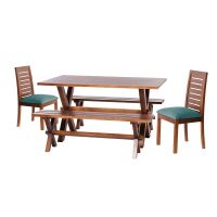 Juego De Comedor Sevilla 2 Sillas  Tenerife + 2 Bancas Tela Velvet Turquesa