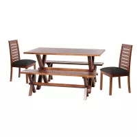 Juego De Comedor Sevilla 2 Sillas  Tenerife + 2 Bancas Cuero Kentucky Negro