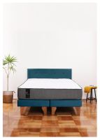 Cama Europea Zen Best 2 Plazas Colchon Resortes Base Dividida + Respaldo Tela Azul