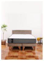 Cama Europea Zen Best 2 Plazas Colchon Resortes Base Dividida + Respaldo Tela Beige