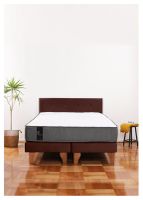Cama Europea Zen Best 2 Plazas Colchon Resortes Base Dividida + Respaldo Tela Café