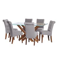 Juego De Comedor Merida 6 Sillas Oviedo Lino Gris Claro