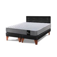 Cama Europea Zen Best 2 Plazas Colchon Resortes Base Dividida + Respaldo PU Negro