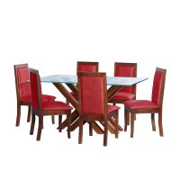 Juego De Comedor Merida 6 Sillas Girona Cuero Kentucky Rojo