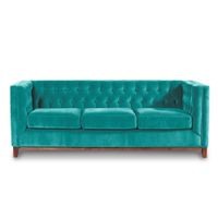 Sofá Roma 3 Cuerpos Capitoné Tela Velvet Turquesa