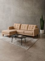 Sofa Chaiselong Izq Napoles Tela  Velvet  Beige