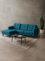 Sofa Chaiselong Izq Napoles Tela  Velvet  Azul Petroleo