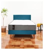 Cama Europea Zen Best 1.5 Plaza Colchon Resortes Base Dividida + Respaldo Tela Azul