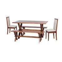 Juego De Comedor Sevilla 2 Sillas Girona + 2 Bancas Tela Lino Blanco