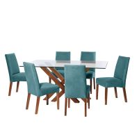 Juego De Comedor Merida 6 Sillas Cadiz Tela Velvet Turquesa