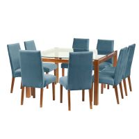 Juego De Comedor Barcelona 1400X1400 S/Cadiz Tela Azul Petroleo