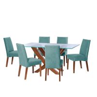 Juego De Comedor Alicante 6 Sillas Cadiz Tela Velvet Turquesa