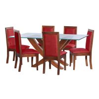 Juego De Comedor Alicante 6 Sillas Girona Cuero Kentucky Rojo