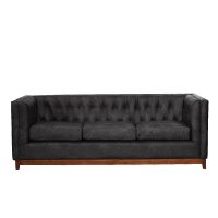 Sofa Roma 3 Cuerpos Capitoné Cuero Colorado Negro
