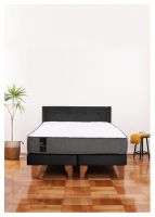 Cama Europea Zen Best 2 Plazas Colchon Resortes Base Dividida + Respaldo Tela Negro