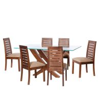 Juego De Comedor Alicante 6 Sillas Tenerife  Cuero Kentucky  Beige
