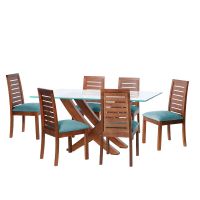 Juego De Comedor Alicante 6 Sillas Tenerife Tela Velvet Turquesa