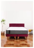 Cama Europea Zen Best 2 Plazas Colchon Resortes Base Dividida + Respaldo Tela Burdeo