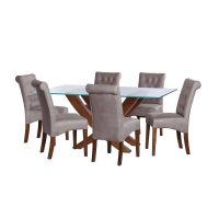 Juego De Comedor Alicante 6 Sillas Oviedo Cuero Kentucky Gris
