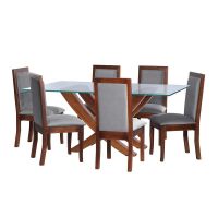 Juego De Comedor Alicante 6 Sillas Girona Tela Velvet Gris