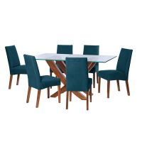 Juego De Comedor Alicante 6 Sillas Cadiz Tela Velvet Azul Petroleo