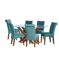 Juego De Comedor Merida 6 Sillas Oviedo Tela Velvet Turquesa