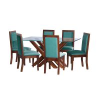 Juego De Comedor Merida 6 Sillas Girona Tela Velvet Turquesa