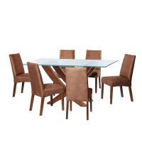 Juego De Comedor Alicante 6 Sillas Cadiz Cuero Kentucky Cafe Claro