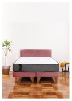 Cama Europea Zen Best 2 Plazas Colchon Resortes Base Dividida + Respaldo Tela Palo Rosa