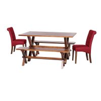 Juego De Comedor Sevilla 2 Sillas Oviedo + 2 Bancas Cuero Kentucky Rojo