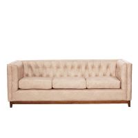 Sofa Roma 3 Cuerpos Capitoné Cuero Colorado Beige