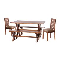 Juego De Comedor Sevilla 2 Sillas  Tenerife + 2 Bancas Tela Velvet Beige