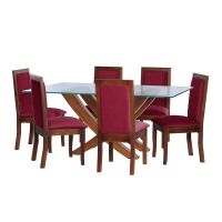 Juego De Comedor Alicante 6 Sillas Girona Tela Velvet Burdeo