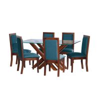 Juego De Comedor Merida 6 Sillas Girona Tela Velvet Azul Petroleo