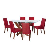 Juego De Comedor Alicante 6 Sillas Cadiz Cuero Kentucky Rojo