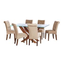 Juego De Comedor Alicante 6 Sillas Oviedo Tela Velvet Beige