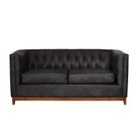 Sofa Roma 2 Cuerpos Capitoné Cuero Colorado Negro