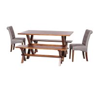 Juego De Comedor Sevilla 2 Sillas Oviedo + 2 Bancas Cuero Kentucky Gris