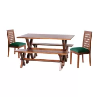 Juego De Comedor Sevilla 2 Sillas Tenerife + 2 Bancas Tela Velvet Verde