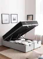 Cama Funcional Boxet 2 Plazas Base Dividida Colchon Resortes New Top Funda Lavable Gris