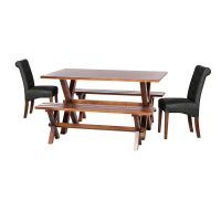 Juego De Comedor Sevilla 2 Sillas Oviedo + 2 Bancas Cuero Kentucky Negro