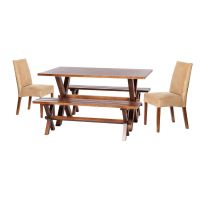 Juego De Comedor Sevilla 2 Sillas Cadiz + 2 Bancas Cuero Kentucky Beige