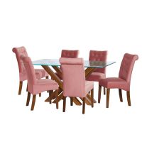 Juego De Comedor Merida 6 Sillas Oviedo Tela Velvet Palo Rosa