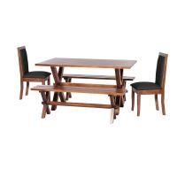 Juego De Comedor Sevilla 2 Sillas Girona + 2 Bancas Pu Negro